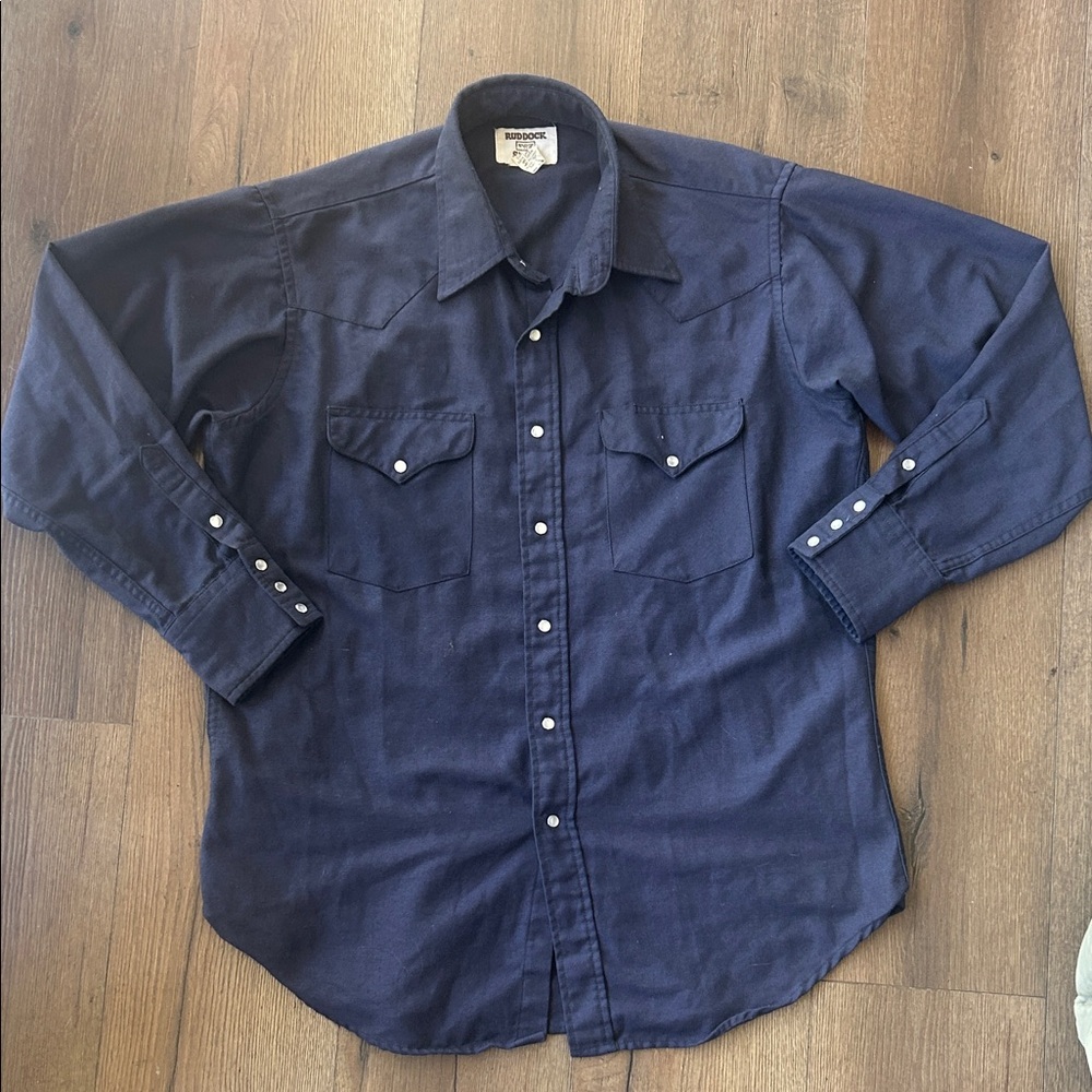 Ruddock Vintage Dark Navy Western Pearl Snap Button Shirt ! 16.5